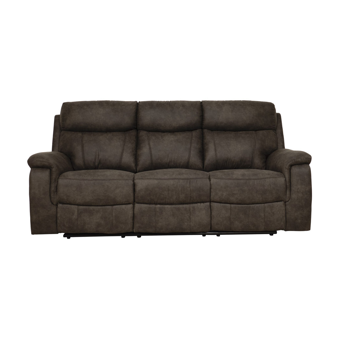 Mayfield sofa i gråbrunt stoff, 3-seter sett forfra