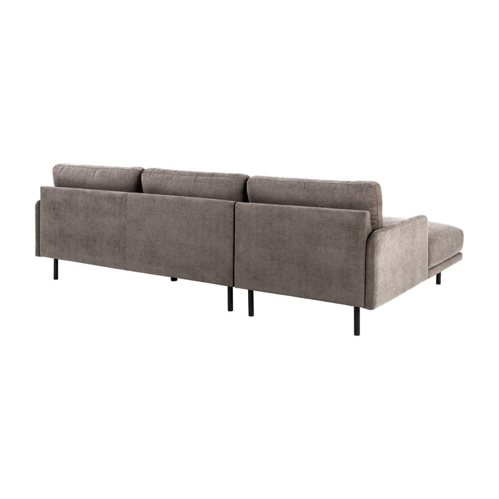 Bangkok sofa i gråbrun chenille med venstrevendt sjeselong, sett bakfra
