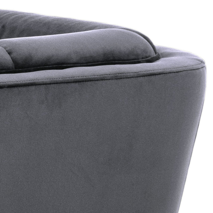 Tampa sofa i mørk grå velur, nærbilde av armlene og rygg