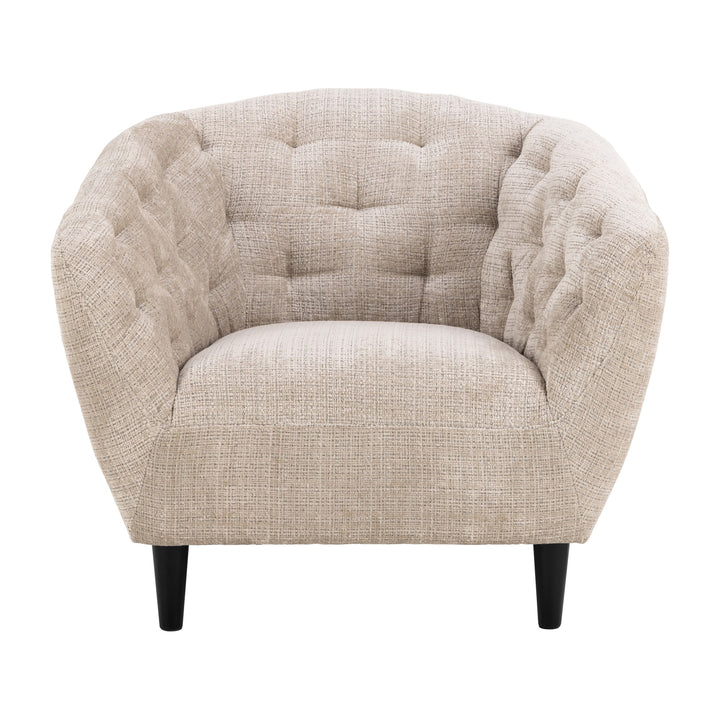 Ria stol i beige chenille med tuftet rygg og sorte ben