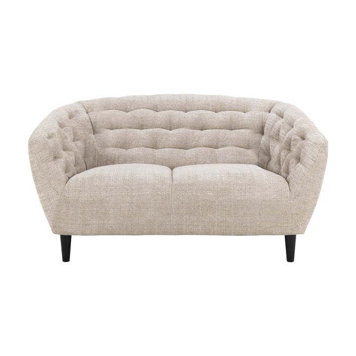 Ria 2-seter sofa i beige chenille med tuftet rygg og sorte ben