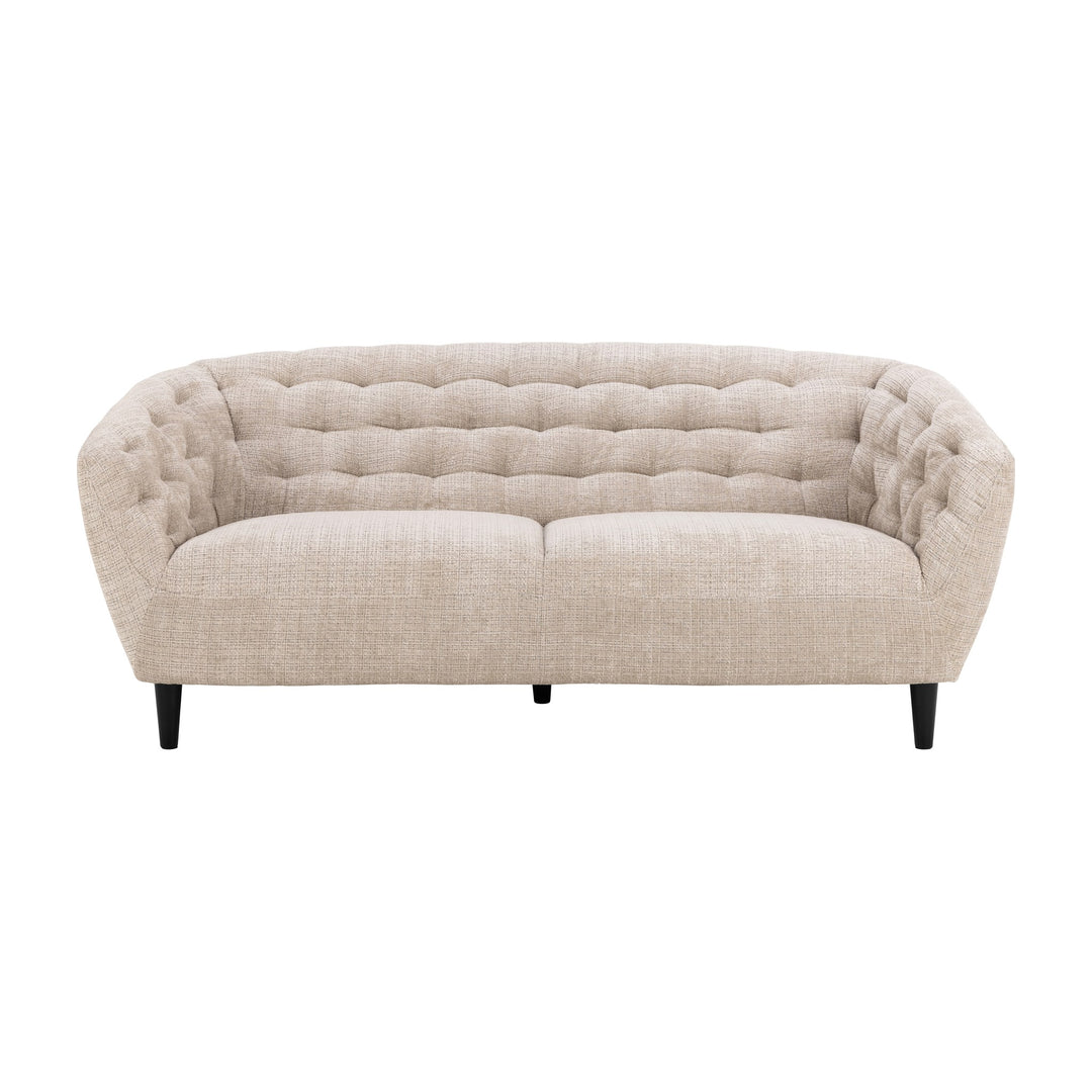 Ria 3-seter sofa i beige chenille med tuftet rygg og sorte ben