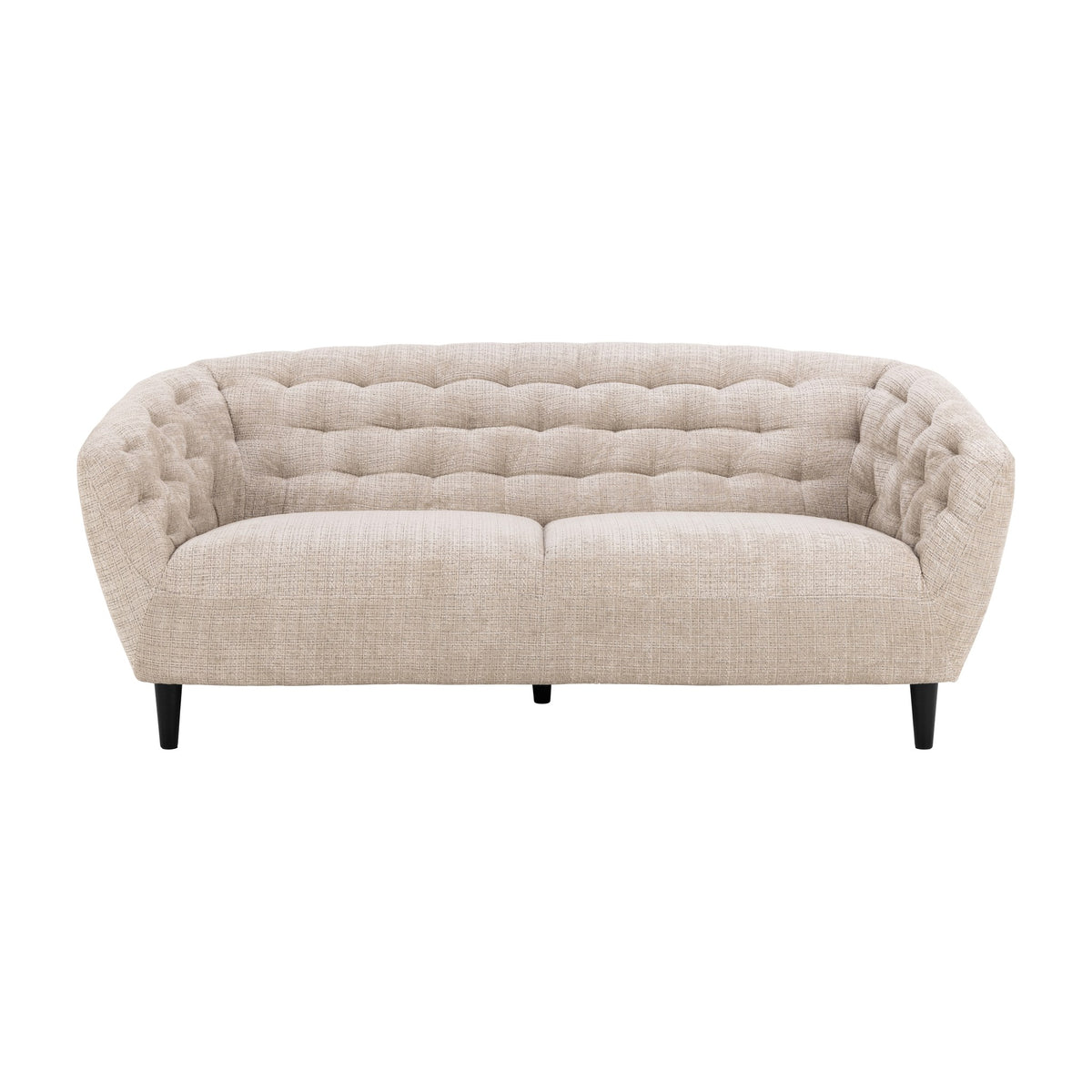 Ria 3-seter sofa i beige chenille med tuftet rygg og sorte ben