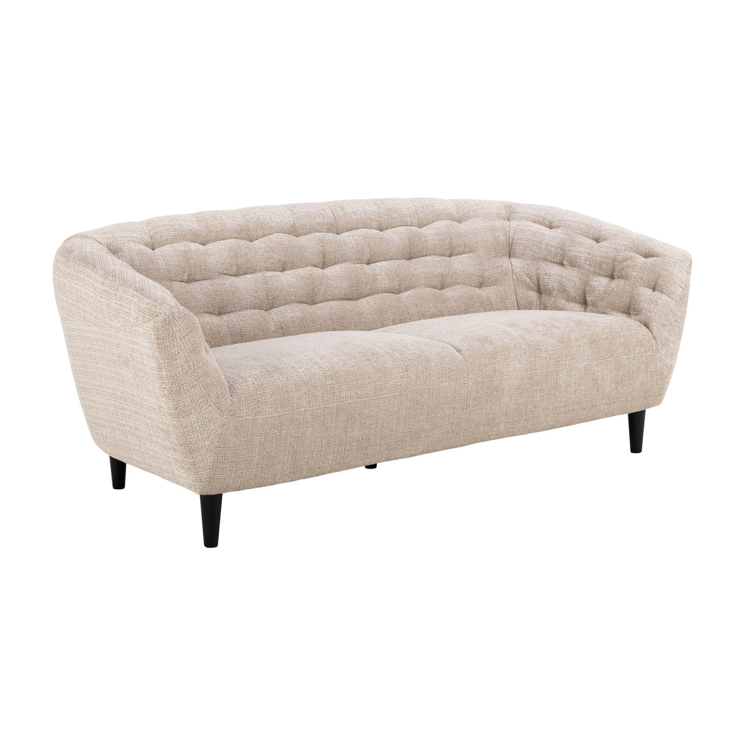 Ria sofa i beige chenille med kanaltuftet rygg og sorte ben