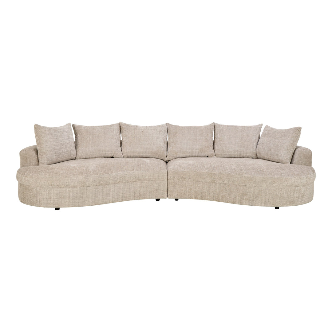 Cordova sofa i beige chenille med buet sjeselong