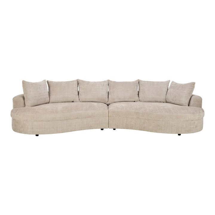 Cordova sofa i beige chenille med buet sjeselong