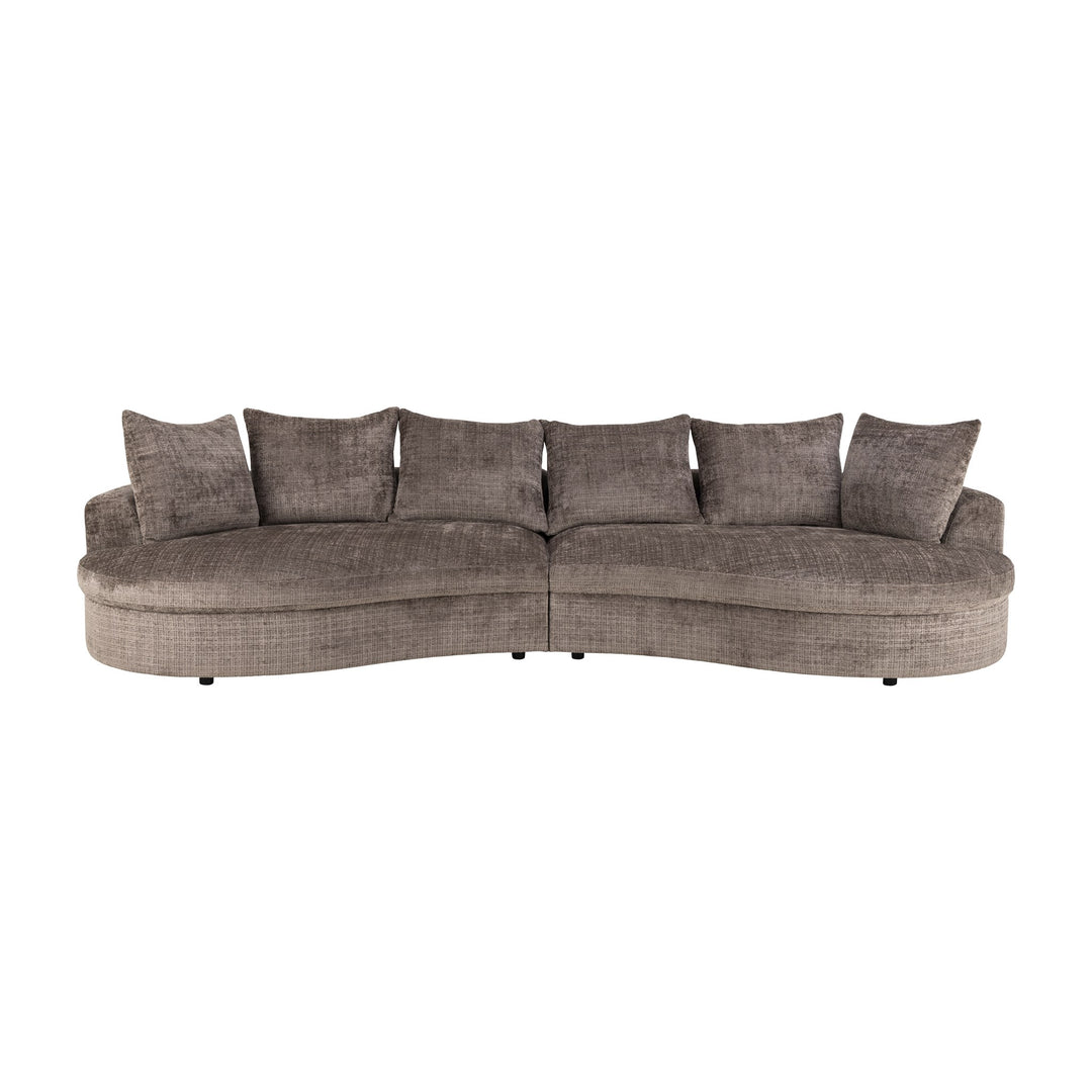 Cordova sofa i gråbrun chenille med buet sjeselong