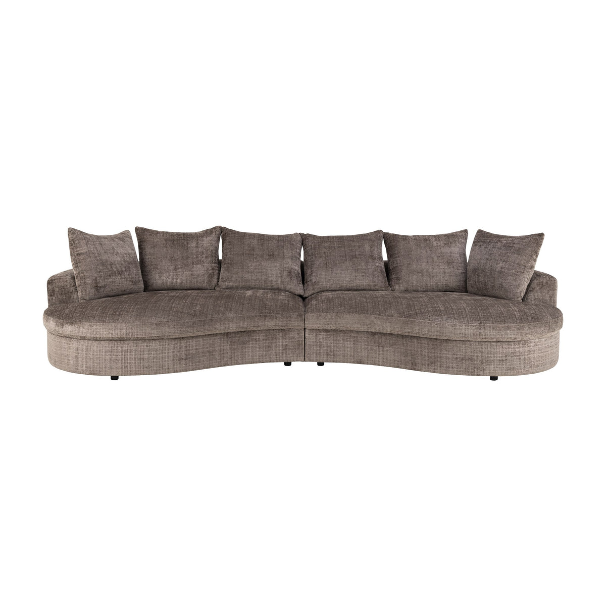 Cordova sofa i gråbrun chenille med buet sjeselong