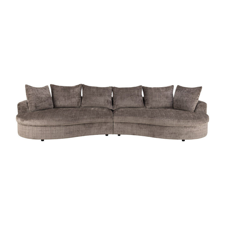 Cordova sofa i gråbrun chenille med buet sjeselong