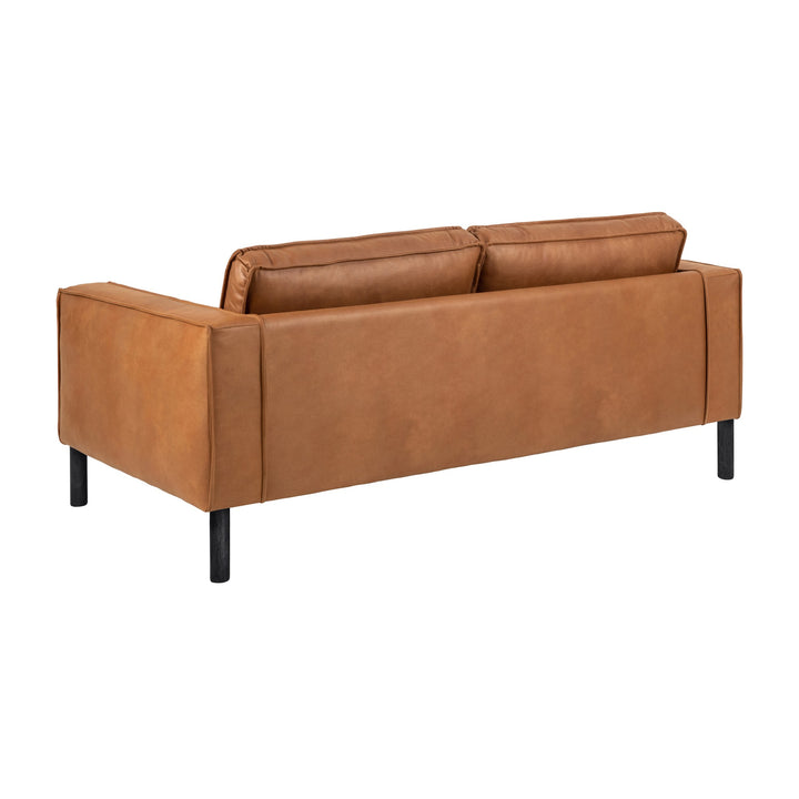Montebello sofa i cognac skinn, sett bakfra med sorte ben