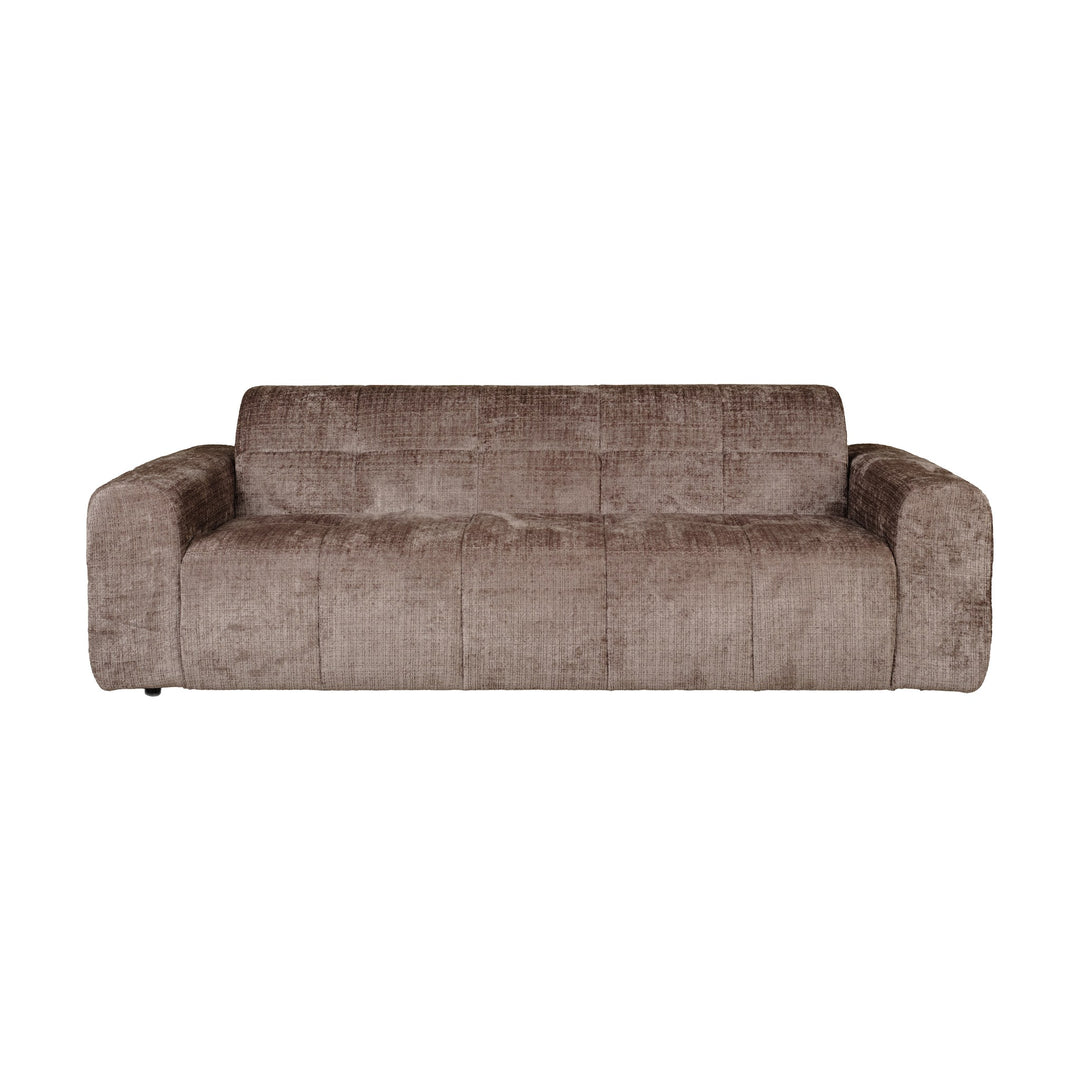 Columbia sofa i dempet brun chenille, sett forfra