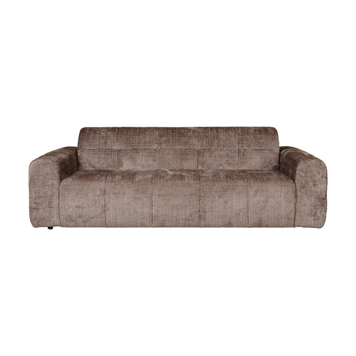Columbia sofa i dempet brun chenille, sett forfra