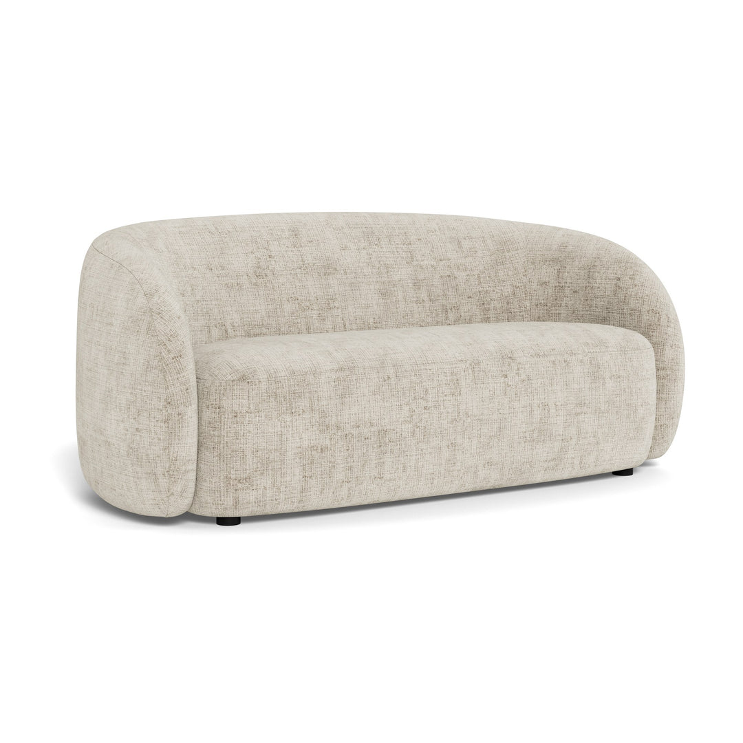 Lodi sofa i lys beige stoff med avrundet rygg og sorte ben