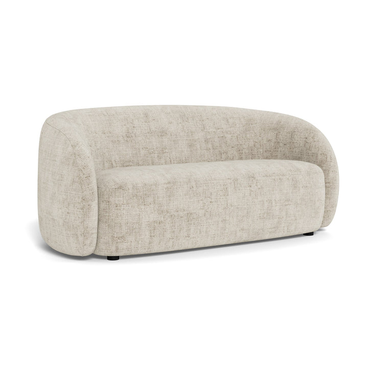Lodi sofa i lys beige stoff med avrundet rygg og sorte ben