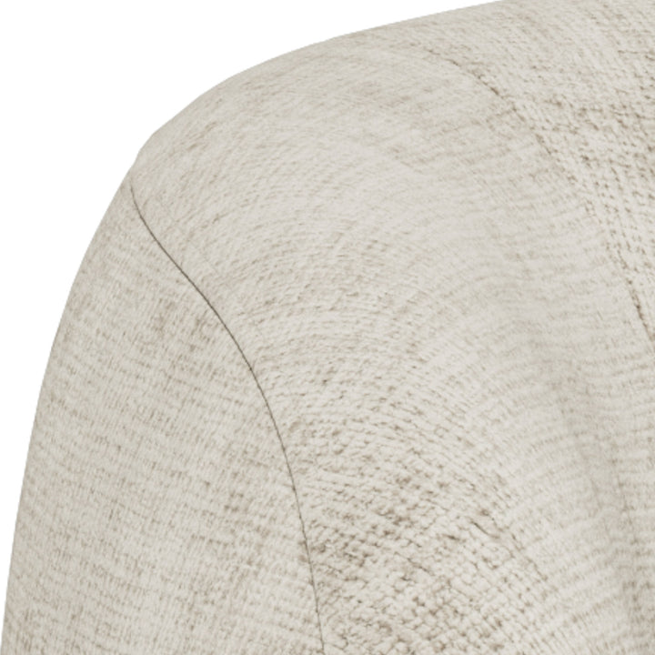 Lodi sofa i lys beige bouclé, nærbilde av armlene og rygg