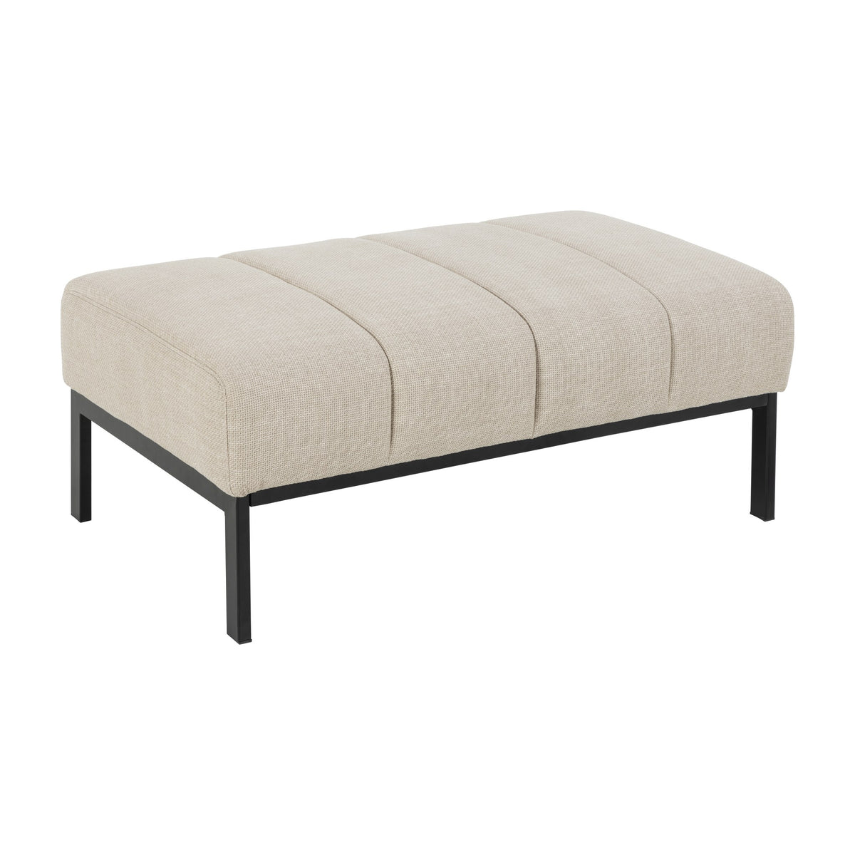 Caix puff i beige stoff med sorte metallben