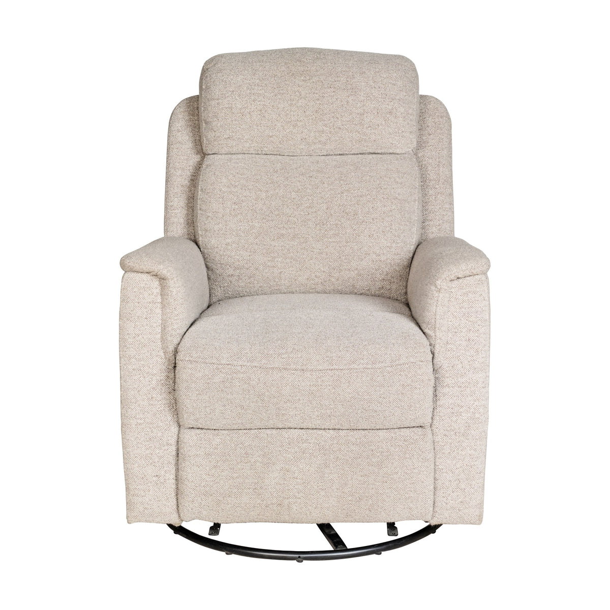 Tornio reclinerstol i beige stoff, sett forfra, med sort dreiefot