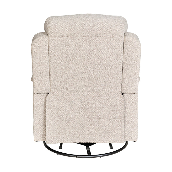Tornio reclinerstol i beige stoff, sett bakfra, med sort dreiefot