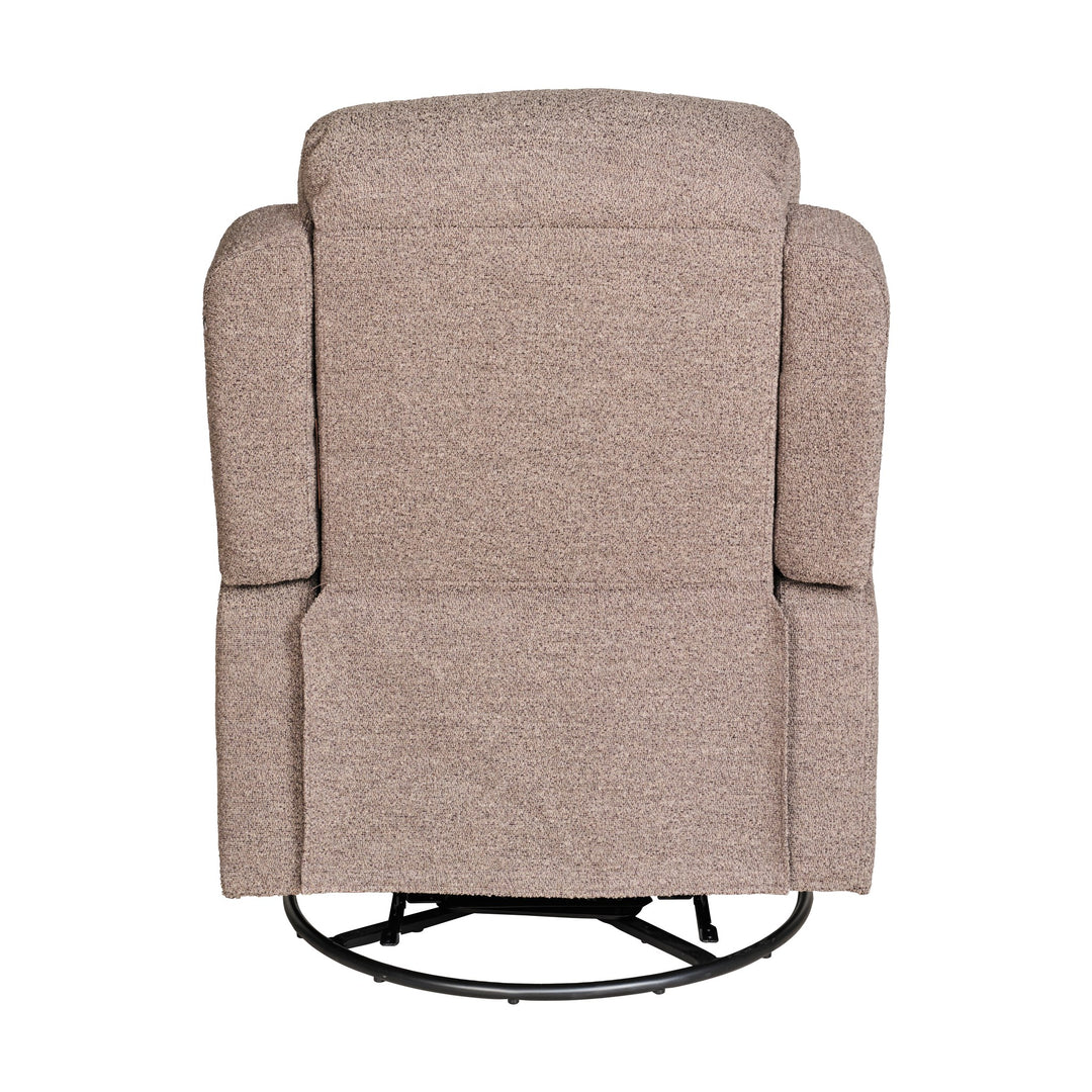 Tornio reclinerstol i taupe stoff, sett bakfra, med sort dreiefot