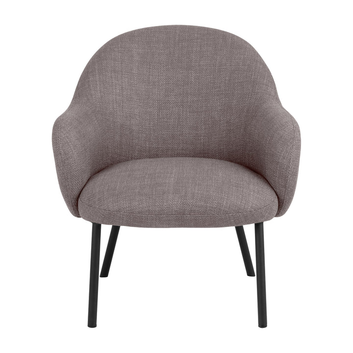 Spencer loungestol i lys gråbrun stoff med rosa skjær og sorte ben, sett forfra