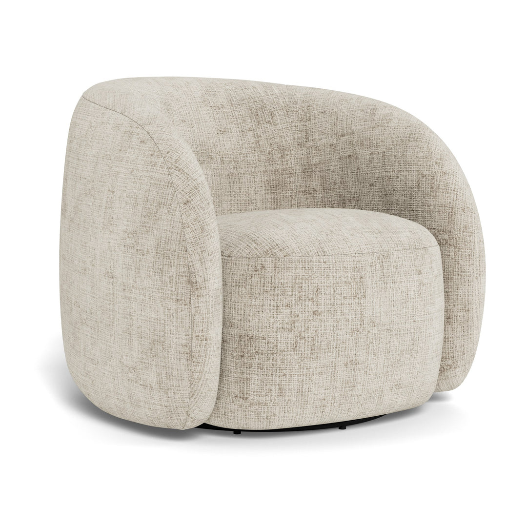 Lodi stol i lys beige chenille med avrundet rygg og sort dreibar fot, sett forfra