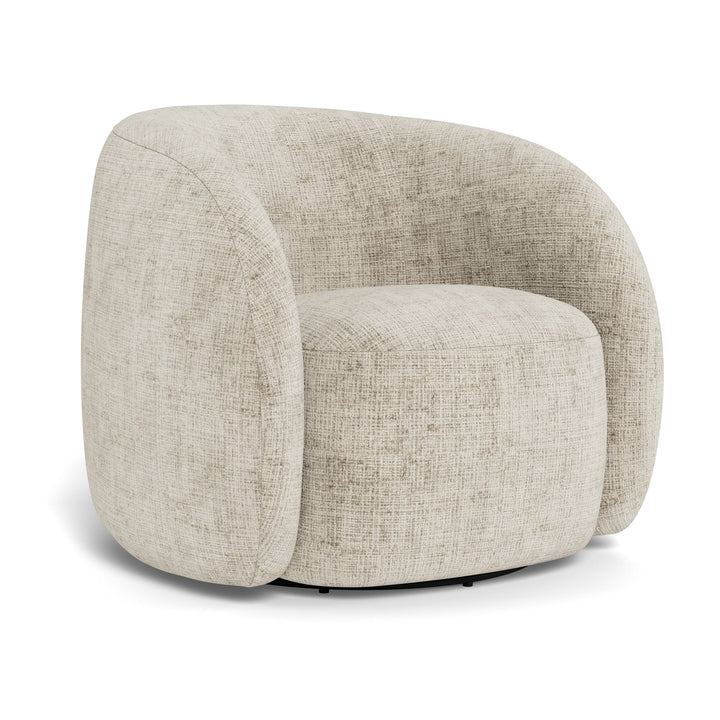 Lodi stol i lys beige chenille med avrundet rygg og sort dreibar fot, sett forfra