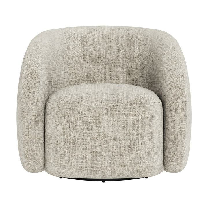 Lodi stol i lys beige chenille med avrundet rygg og sort dreibar fot
