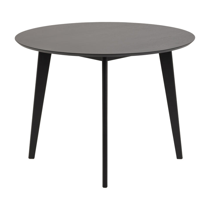 Roxby spisebord i sort med rund plate og tre koniske sorte ben
