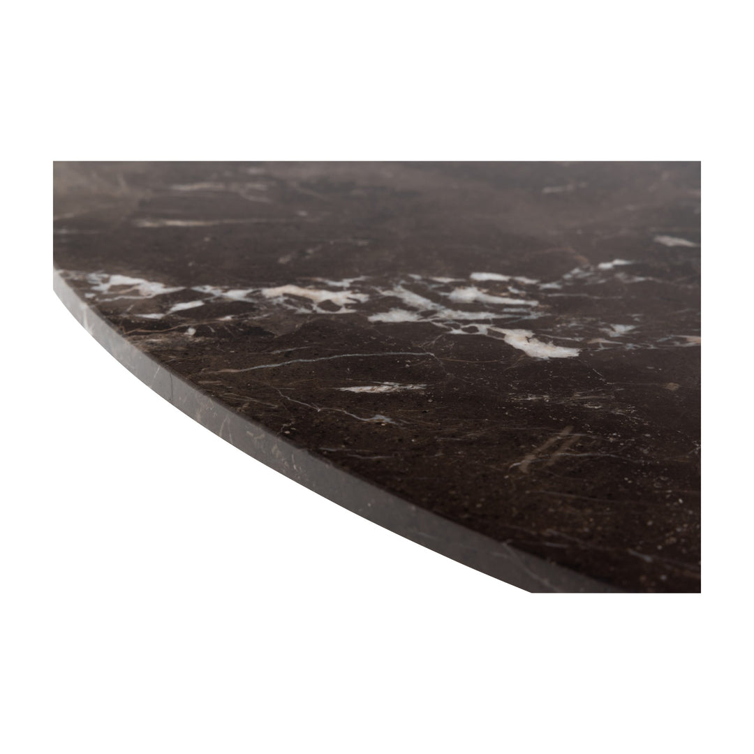 Earth spisebord, nærbilde av brun marmorplate med hvite årer