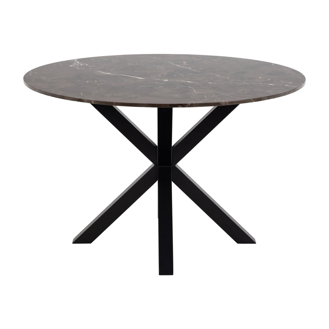 Earth spisebord med brun marmorplate og sort kryssfot