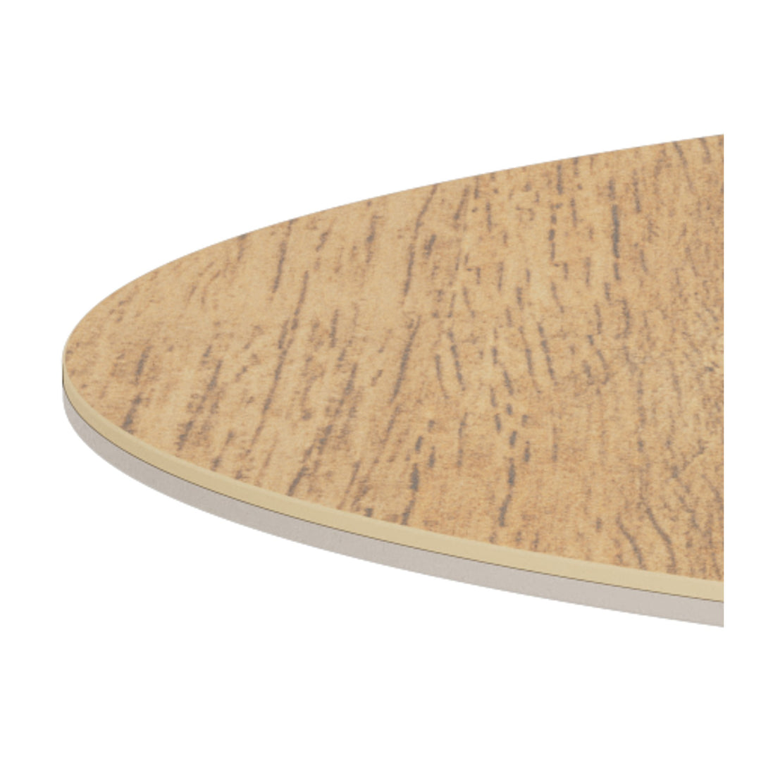 Earth spisebord, nærbilde av lys beige bordplate i villeik-look med avrundet kant