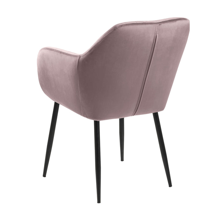Emilia spisestol i rosa velur sett bakfra med svarte metallben