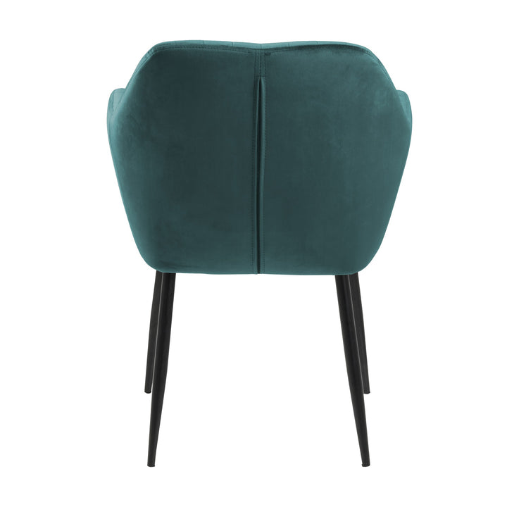 Emilia spisestol i petroleumsgrønn velur med sorte ben, sett rett bakfra