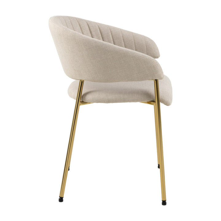 Ann spisestol i beige med gullben, sett fra siden mot hvit bakgrunn