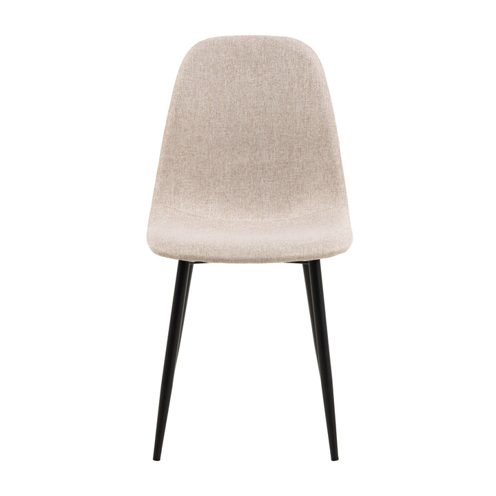 Celia spisestol i beige stoff med sorte metallben, sett forfra