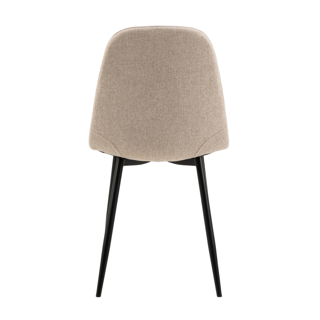 Celia spisestol i beige stoff med sorte metallben, sett bakfra