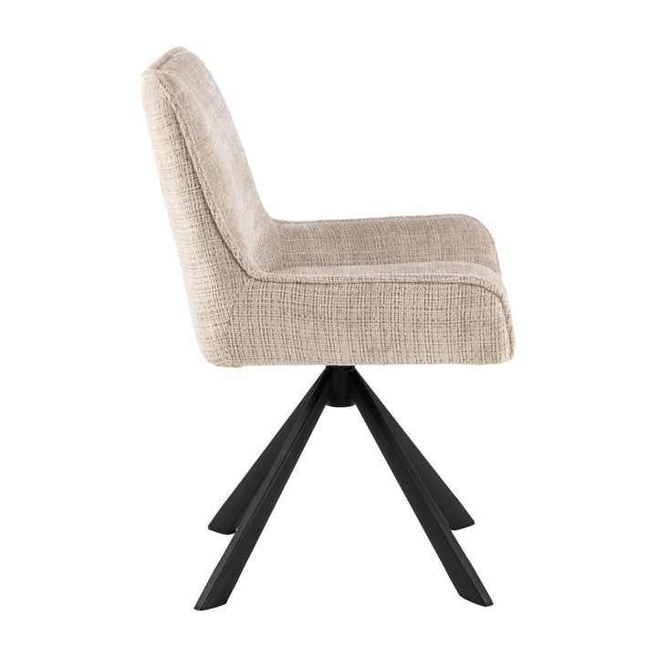 Eddie spisestol i lys beige stoff med svart dreiefot i metall