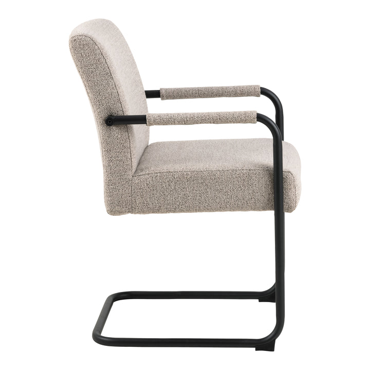 Ellen spisestol i beige stoff med svart sledemeis i metall