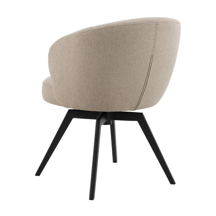 Darlene spisestol i beige strukturstoff, sett bakfra med svart metallstativ