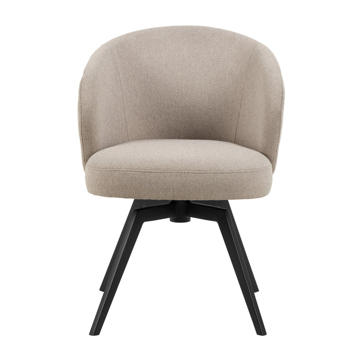 Darlene spisestol i beige strukturstoff med buet rygg og svart metallstativ