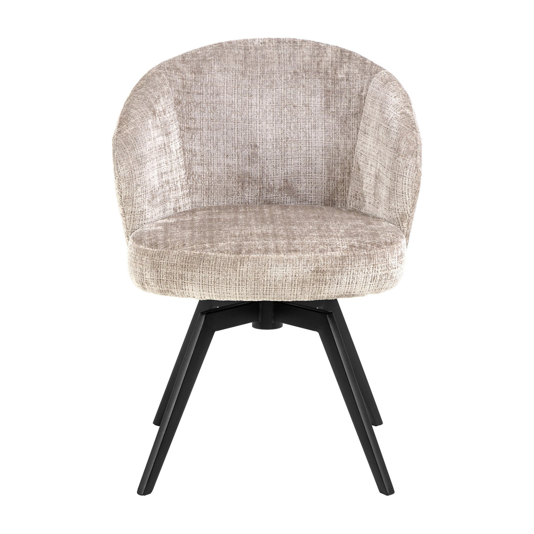 Darlene spisestol i beige melert chenille med svingbart svart metallstativ