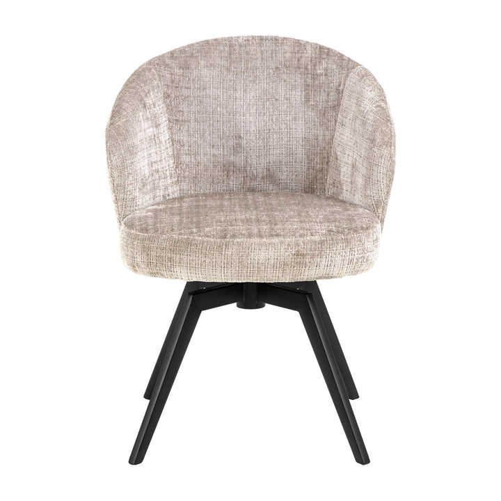 Darlene spisestol i beige melert chenille med svingbart svart metallstativ