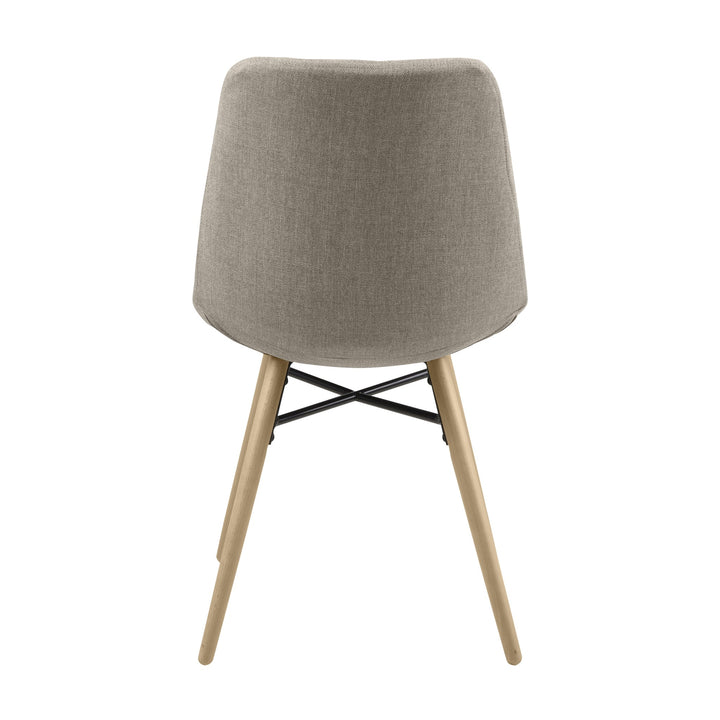 Lif spisestol i beige stoff, sett bakfra med lyse trebein og svart kryssavstiver