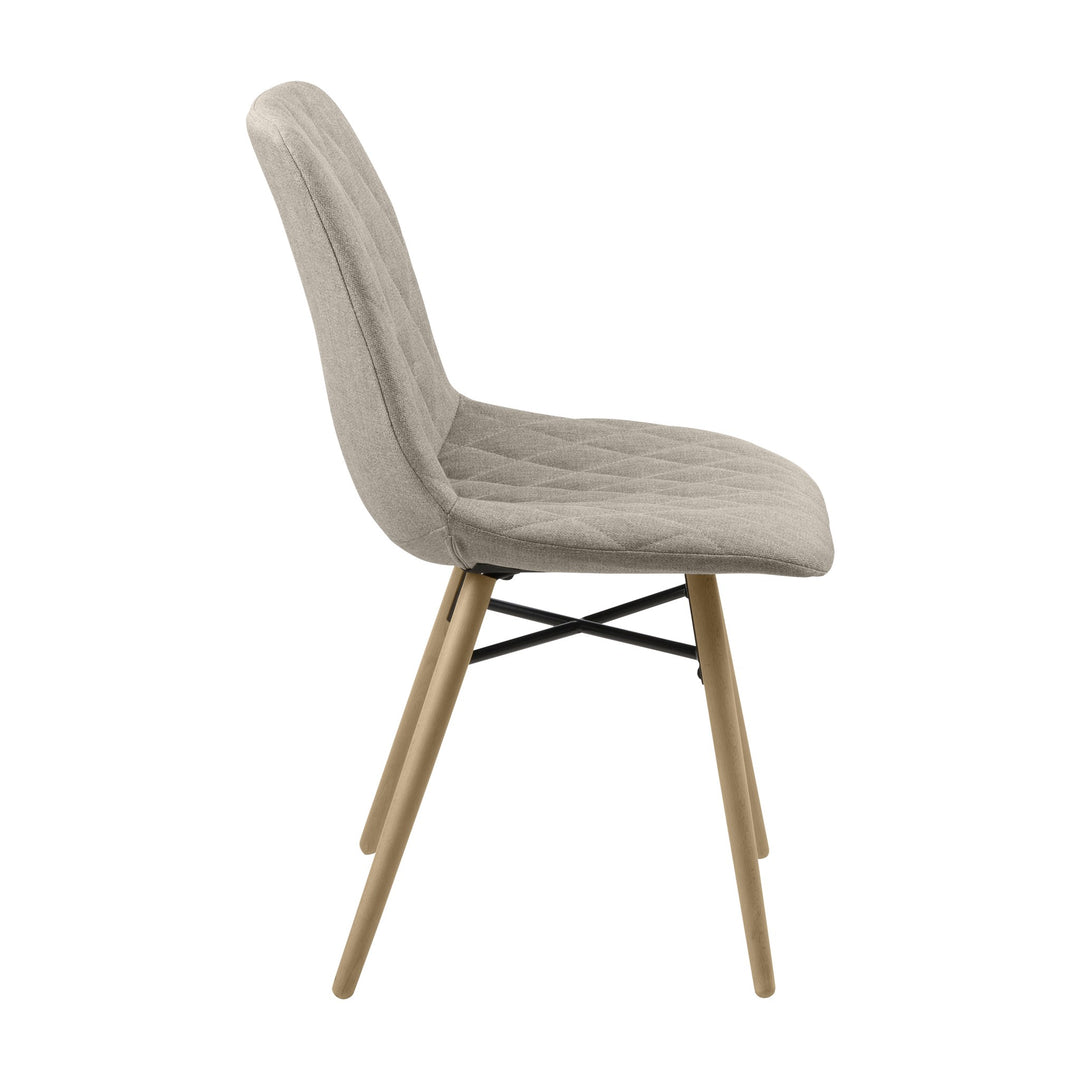 Lif spisestol i beige rutesteppet stoff med ben i lyst tre