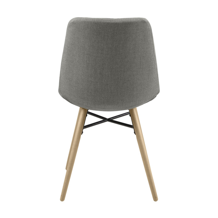 Lif spisestol i grått stoff sett bakfra, med lyse trebein og svart metallkryss.