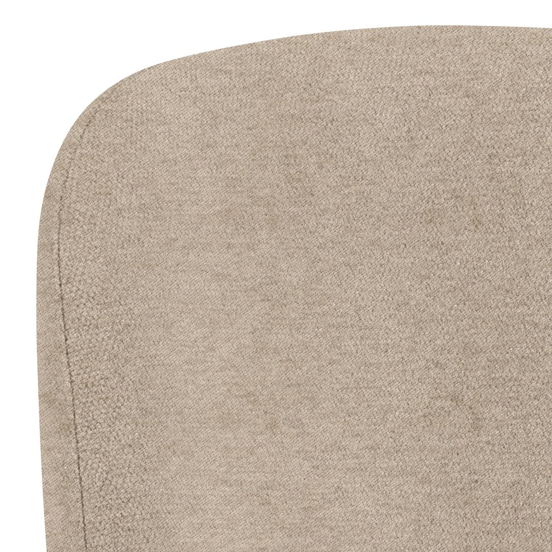 Leo spisestol, nærbilde av rygg i beige stoff med vevd tekstur.