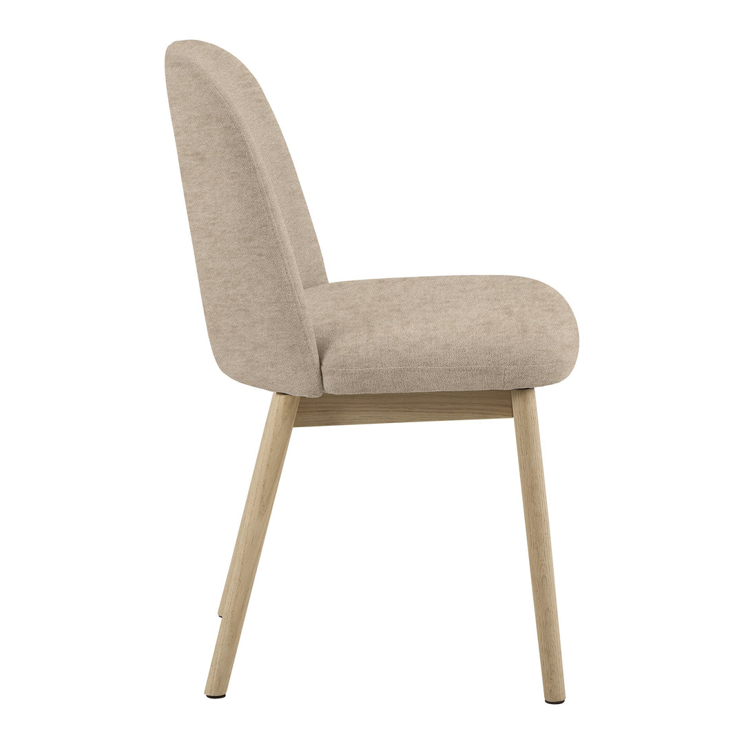 Leo spisestol i beige stoff med ben i lyst tre