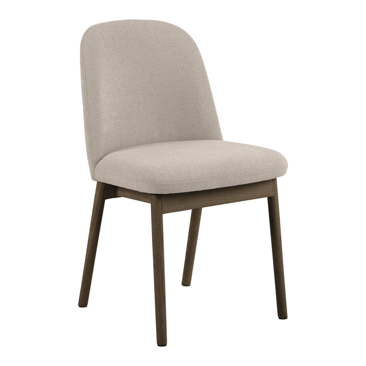 Leo spisestol i beige stoff med ben i lys eik