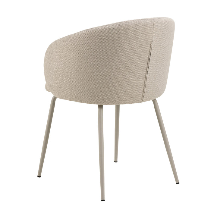 Eleanor spisestol i kremhvit bouclé sett bakfra, med rund rygg og lyse beige metallben