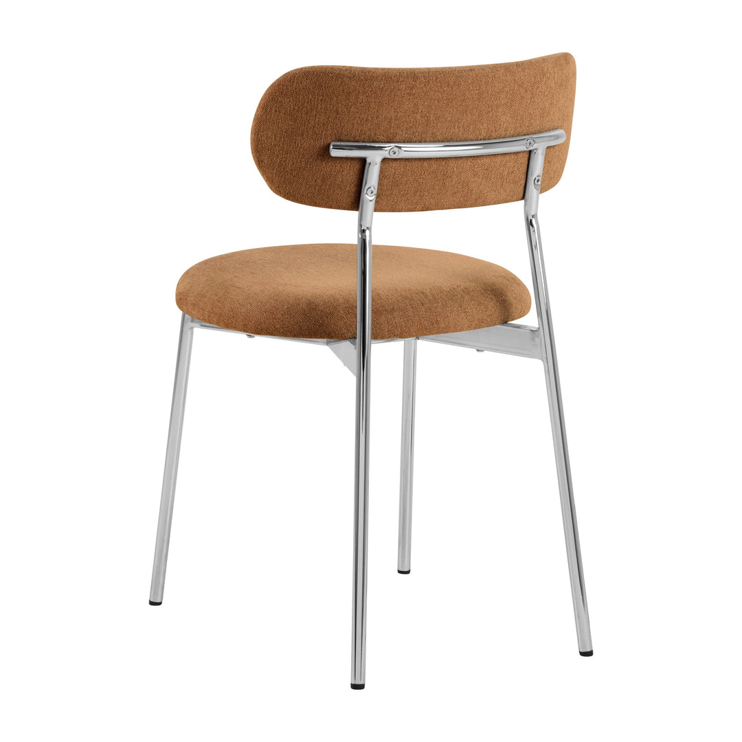 Lyric spisestol i terrakotta chenille, sett bakfra, med forkromet ramme og ben